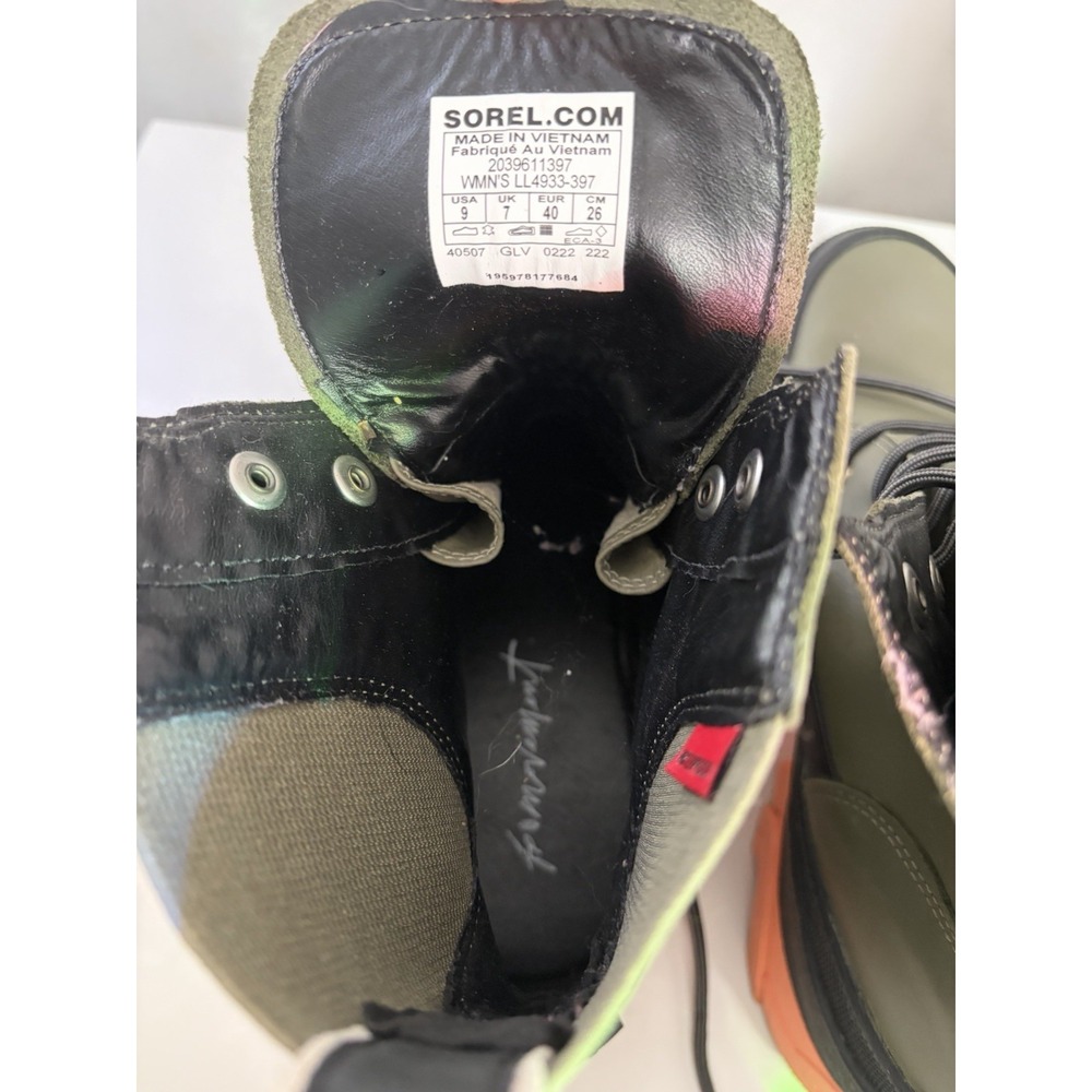 Sorel Kinetic Women's Lace-Up Ankle Bootie Green/Black/Orange Platform US 9 - Picture 5 of 8